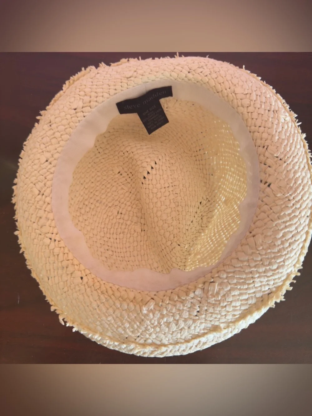 Steve Madden Cream Straw Fedora Hat Beaded Band Boho Resort Beach